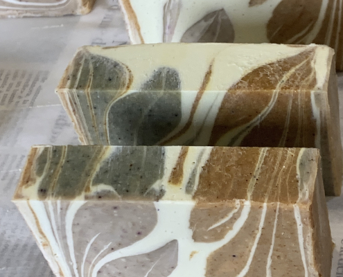 home made soap with beautiful autumn leafy pattern